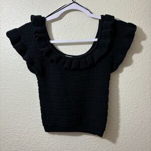 H&M Black Crochet Ruffle Crop Top – Size S Women’s Stylish Top